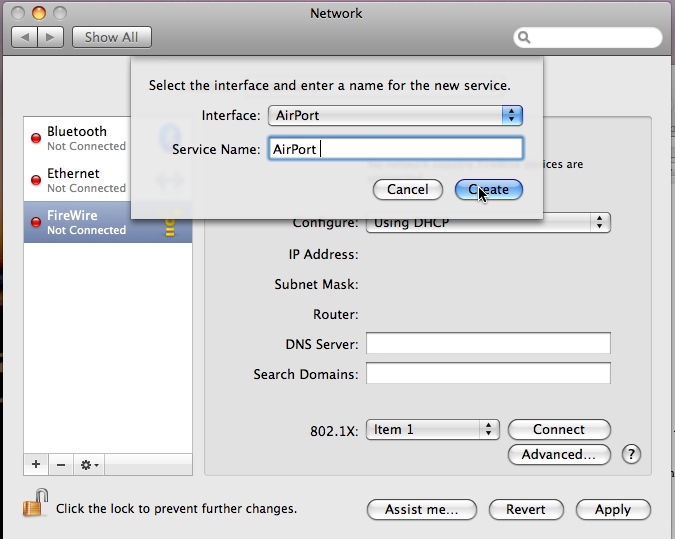 new service dialog box after clicking plus sign to the left of minus sign