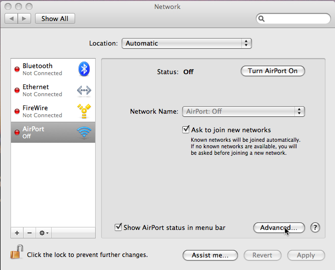 advanced button at bottom right of window.