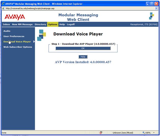 Pop up window of the voice player being downloaded