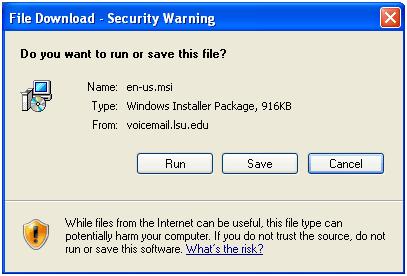 Run or Save file pop up window