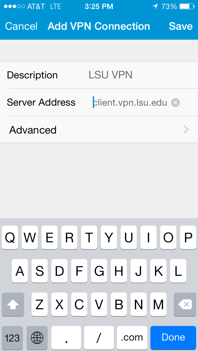 Add VPN Connection settings page