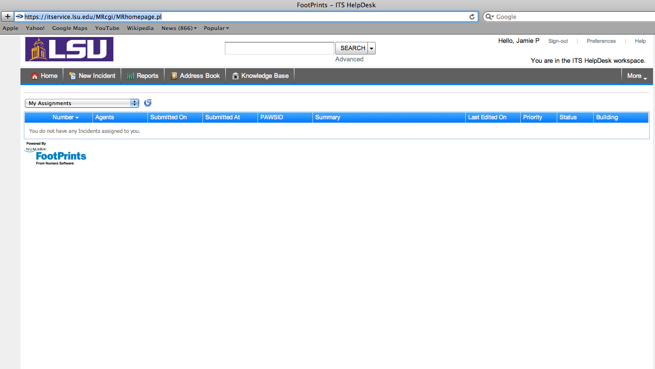 help desk screen at itservice.lsu.edu