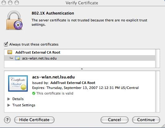 certificate verification window