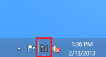Internet connection icon on the task bar.