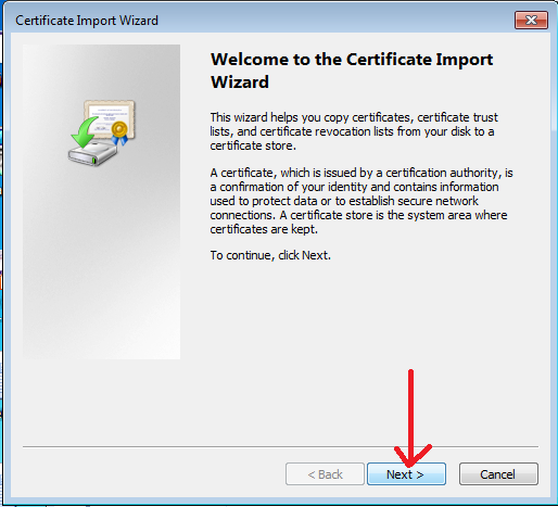  Certificate Import Wizard window