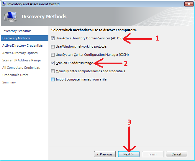 Discovery Methods window