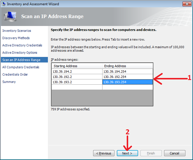 Scan an IP Address Range window