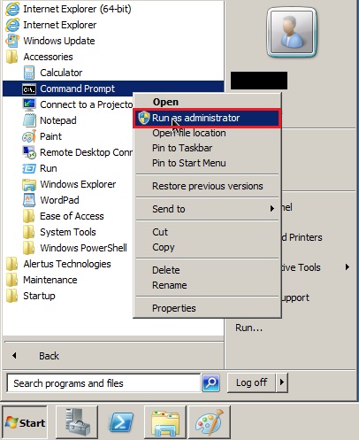 Command Prompt | Run as administrator highlighted.