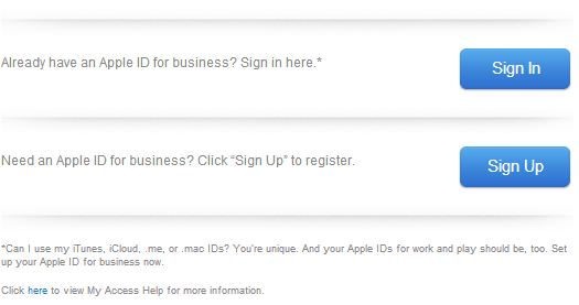 The Sign in or Sign up for an Apple ID screen.
