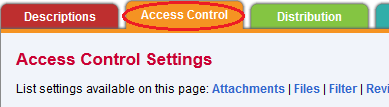 Access Control Settings under the Access Control tab.