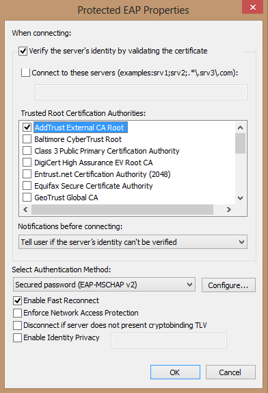 Trusted Certificate Authorites options