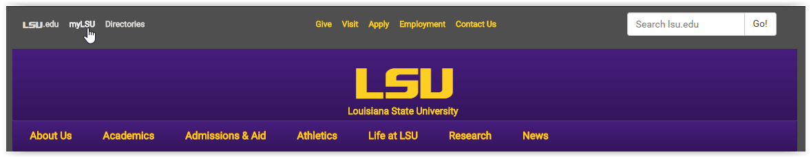 LSU home page navigation bar