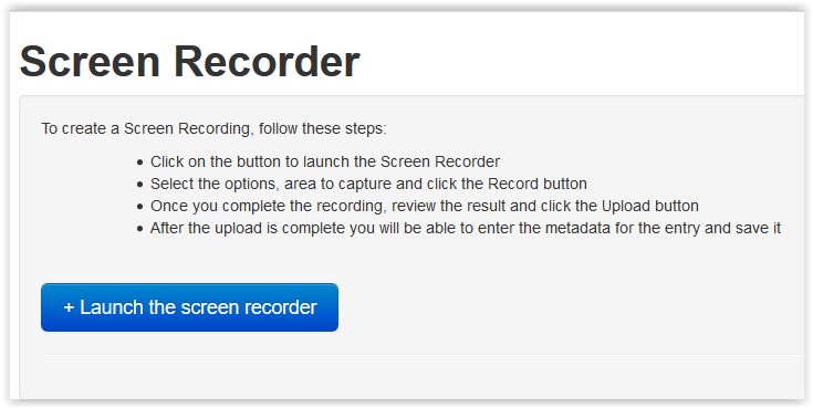 launch the screen recorder button in kaltura