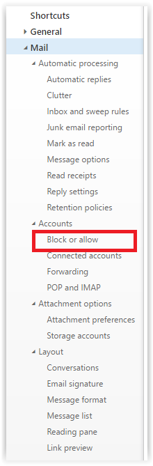 Outlook mail options