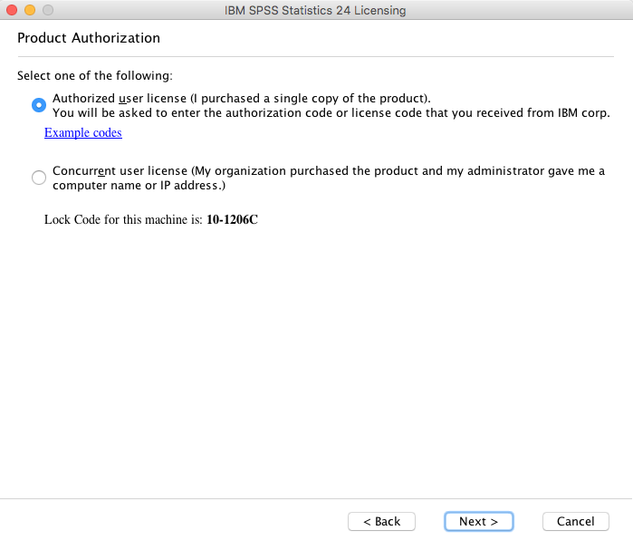 Window showing Authorized user license selected