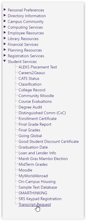 Transcript Request button