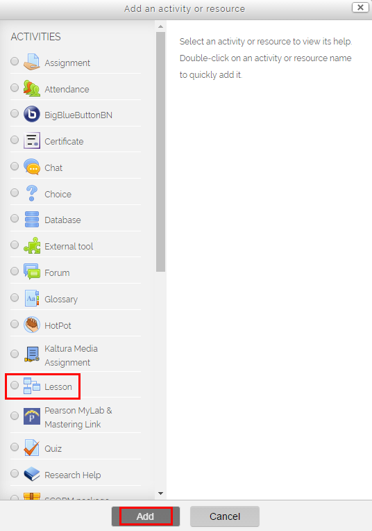 selecting the Lesson option.