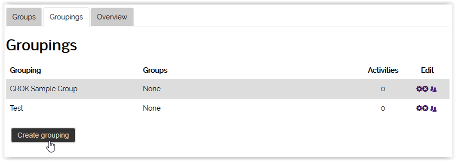 Create Grouping button