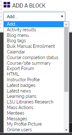 Add a Block drop-down menu