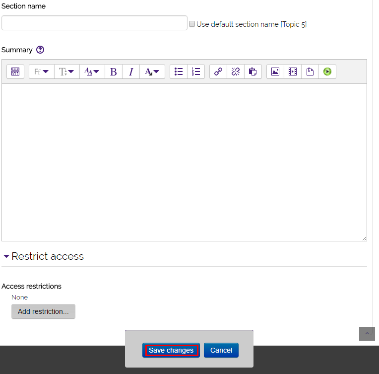 Edit Topic Summary and restrictions page