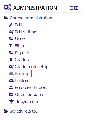 Backup link on the Administration block