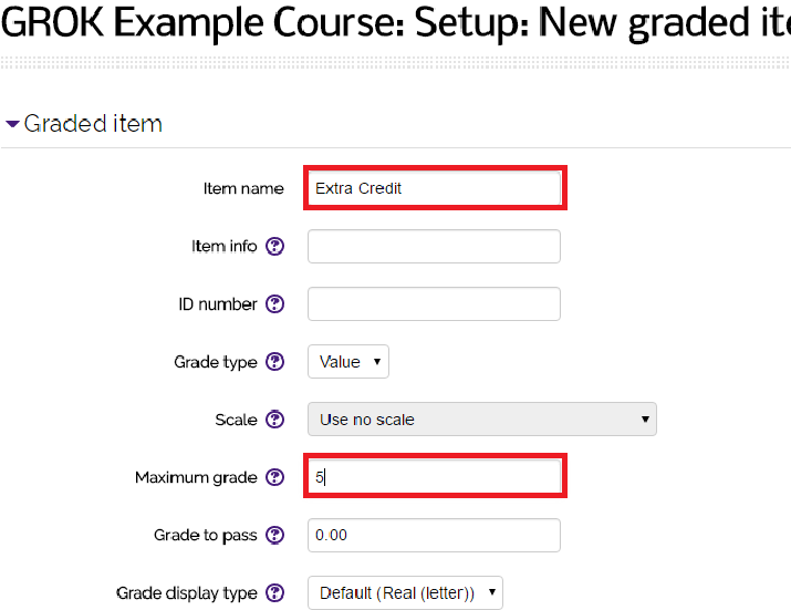 Graded Item window