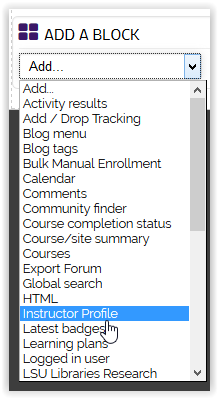 Instructor Profile option under Add a Block