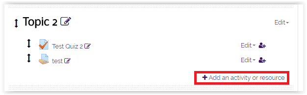 the add an activity or resource button