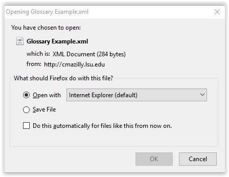 window used to choose how to export glossary files