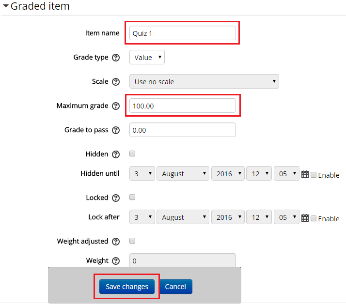 different options for the new item
