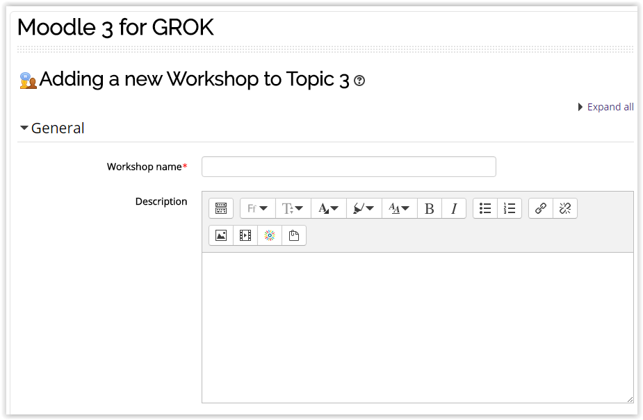 Workshop name and description information