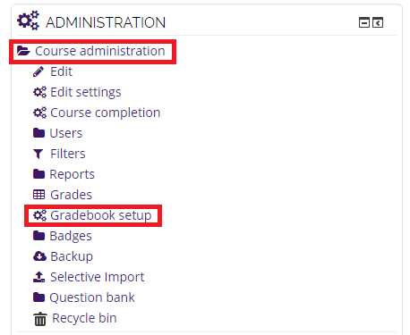 gradebook setup on the adminstration block