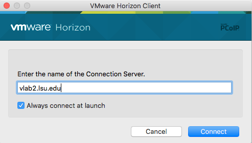 vlab domain entered into horizon client