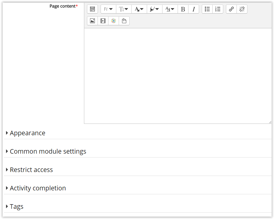 Page content and options