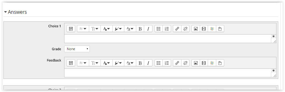 Answer settings for a multiple choice question