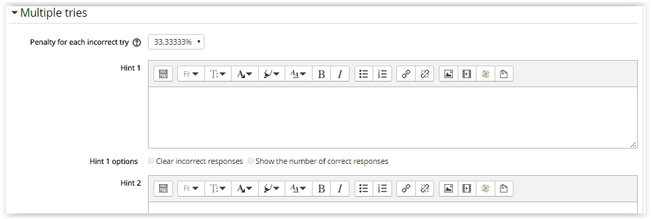 multiple tries and the hints settings for a multiple choice question