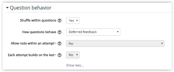 Quiz Question Behavior settings on Moodle