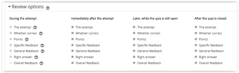 Review options for a Moodle Quiz