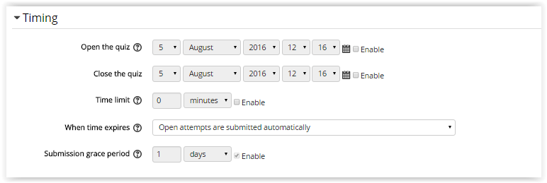 Moodle Quiz Timing settings