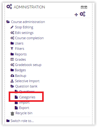 Categories option on the Administration block