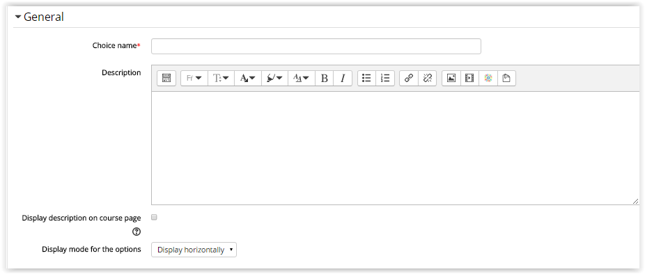 all the available settings for choice addition in moodle 3