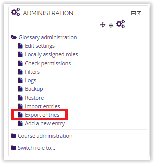 export entries button under the administration tab.