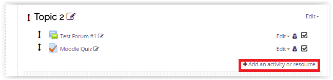Add an activity or resource button on Moodle
