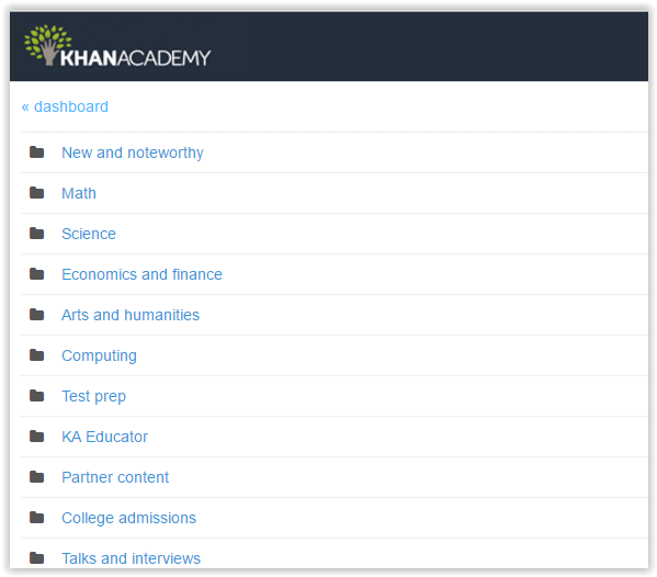 khan academy resource page