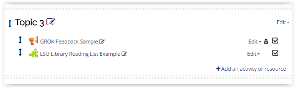 LSU Library Reading List activity in moodle