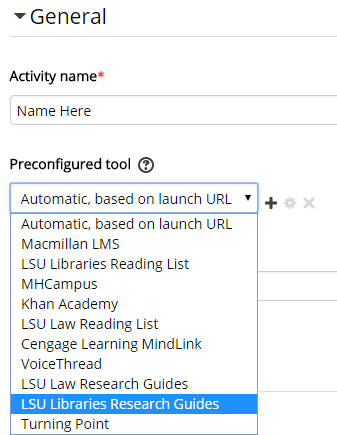 LSU libraries research guides option from dropdown list