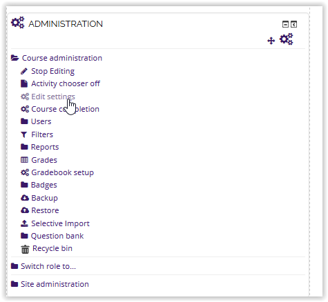 Edit settings link on the Administration block