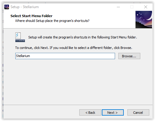 selecting start menu folder for installation