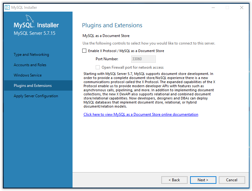 mySQL server connection settings