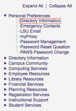 myLSU Directory Information link